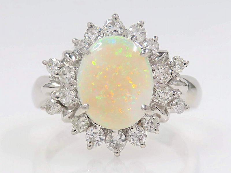『池田屋質店』Ｐｔ９００ ホワイトオパール ダイヤモンド０．５４ｃｔ リング ＃１２ プラチナ 中古Ａ【中古】