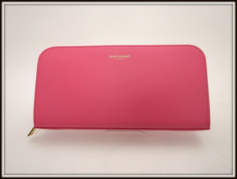『池田屋質店』サンローラン 光の都市 ラウンドジッパー付長紙入れ ＹＳＬ３２６５９９ サクラ色 中古Ｎ（未当て嵌める）【中古】