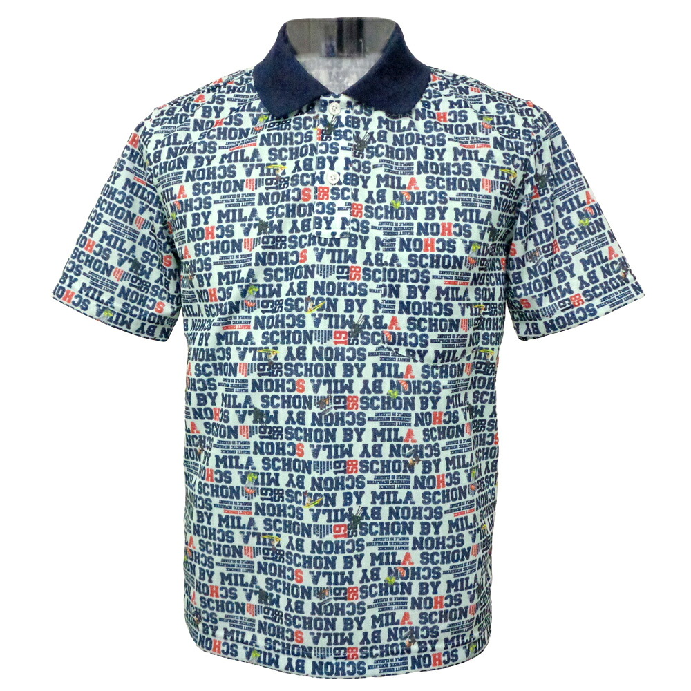４０％OFF 2025春夏新作 ミラショーン ロゴタイプ総柄 半袖スポーツシャツ (青み) (M)(L)(LL)なおなお書き*04732527410843【25/4/13】【吸水速乾】【UVとり捨てる】【軽さ】【milaschonsports】【milaschon/メンズ/服/取りまわし店/ゴルフ】【運動競技】【楽ギフ_荷拵え】