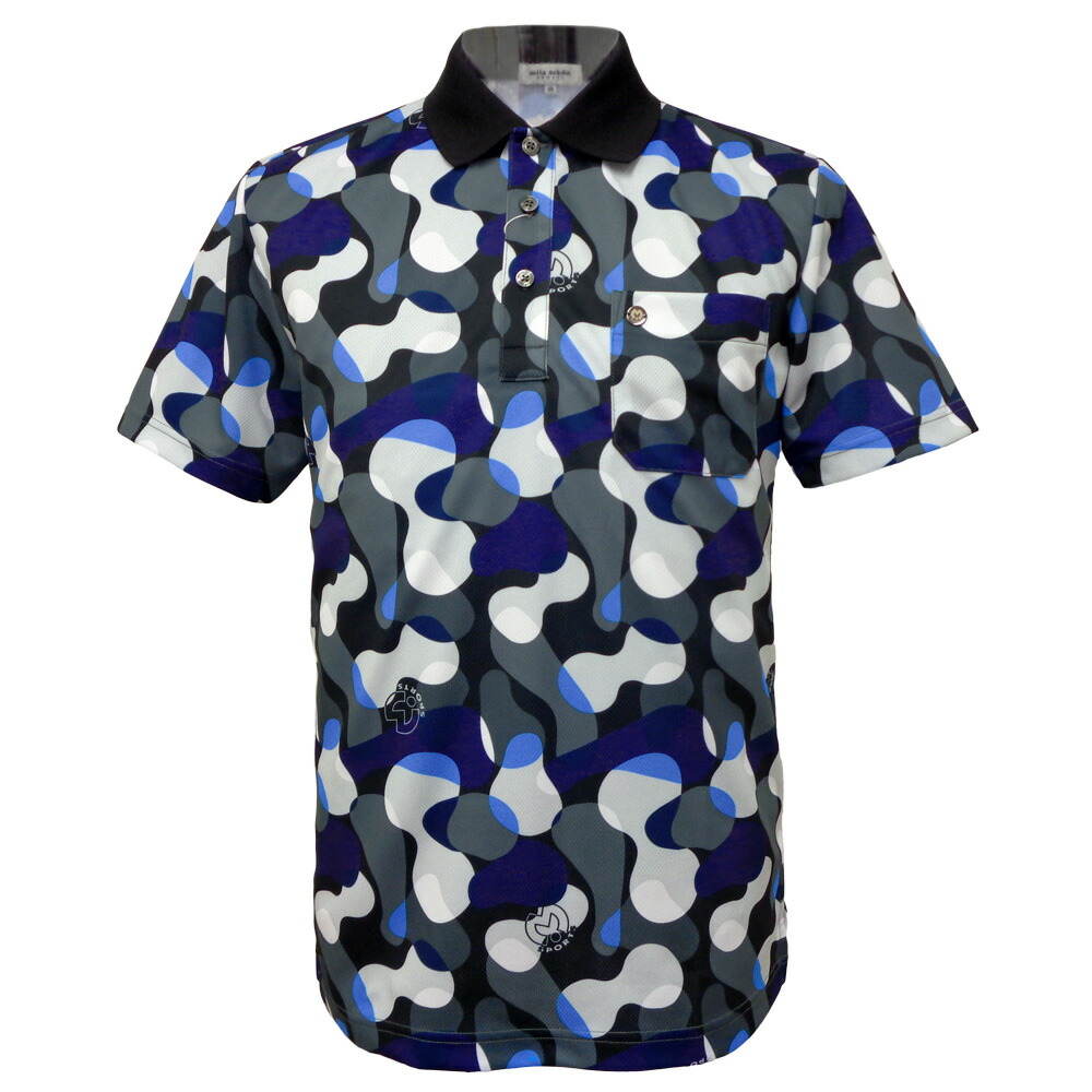 ５０％OFF 春夏 ミラショーン カモフラ総柄 半袖ポロシャツ (黒系) (M)(L)(LL)PS*04733417411999【25/2/7】【吸水速乾】【UVカット】【軽量】【milaschonsports】【milaschon/メンズ/服/取扱店/ゴルフ】【スポーツ】【対応】