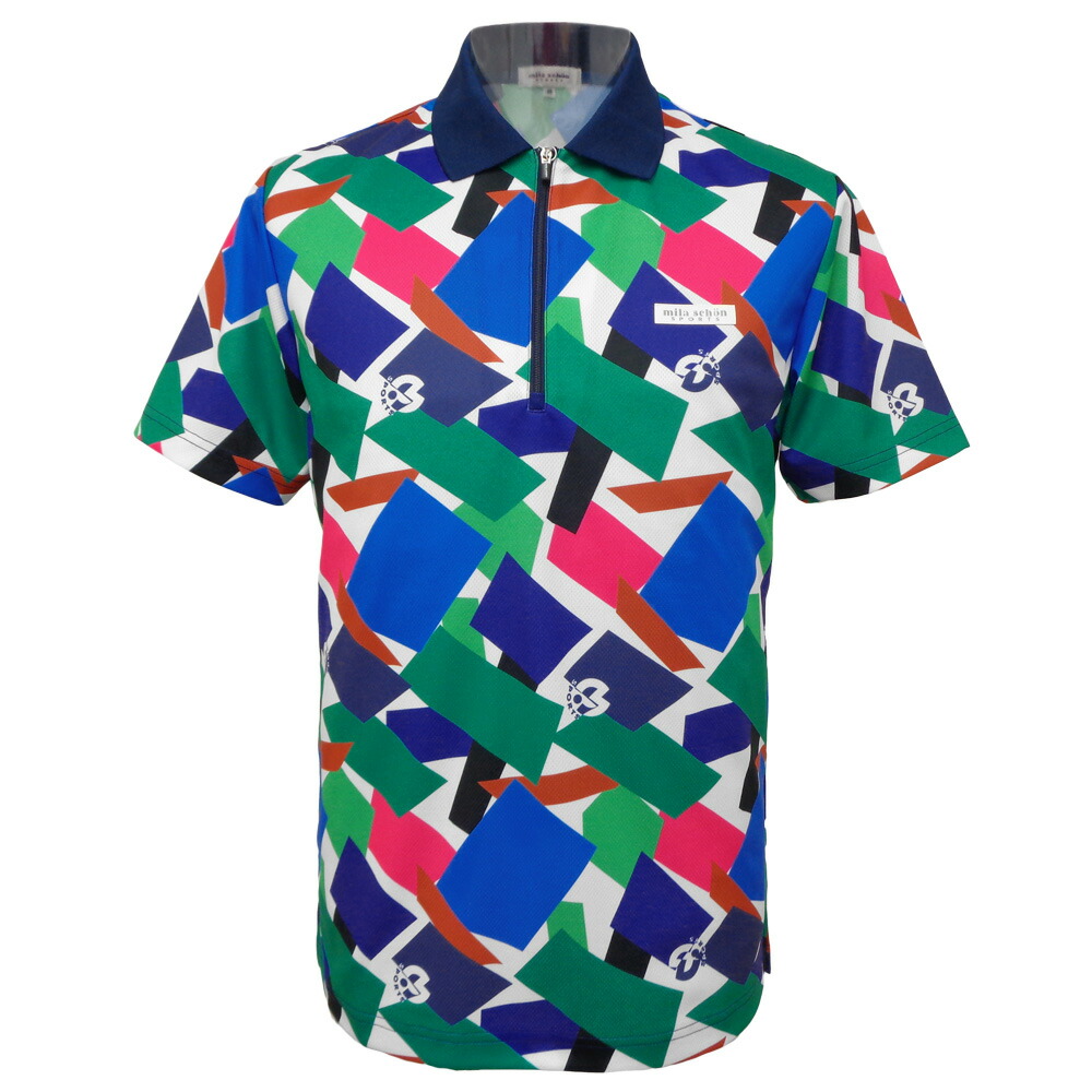 ５０％OFF 春夏 ミラショーン 吸水速乾 ハーフジップ半袖ポロシャツ (ブルー系) (M)(L)(LL)PS*04733427415750【25/1/30】【吸水速乾】【UVカット】【軽量】【ジップアップ】【milaschonsports/メンズ/服/取扱店/ゴルフ】【スポーツ】