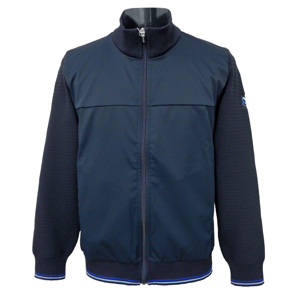 ５０％OFF 秋冬 ミラショーン 織り地×編み物 ハイネックトラックジャケット (紺) (M)(L)(LL)TR*04733436612059【25/7/26】【ポリエステル編み物】【ジップアップ】【前掛け】【milaschonsports】【運動競技】【milaschon/メンズ/服/取りまわし店/ゴルフ】【楽ギフ_荷作り】