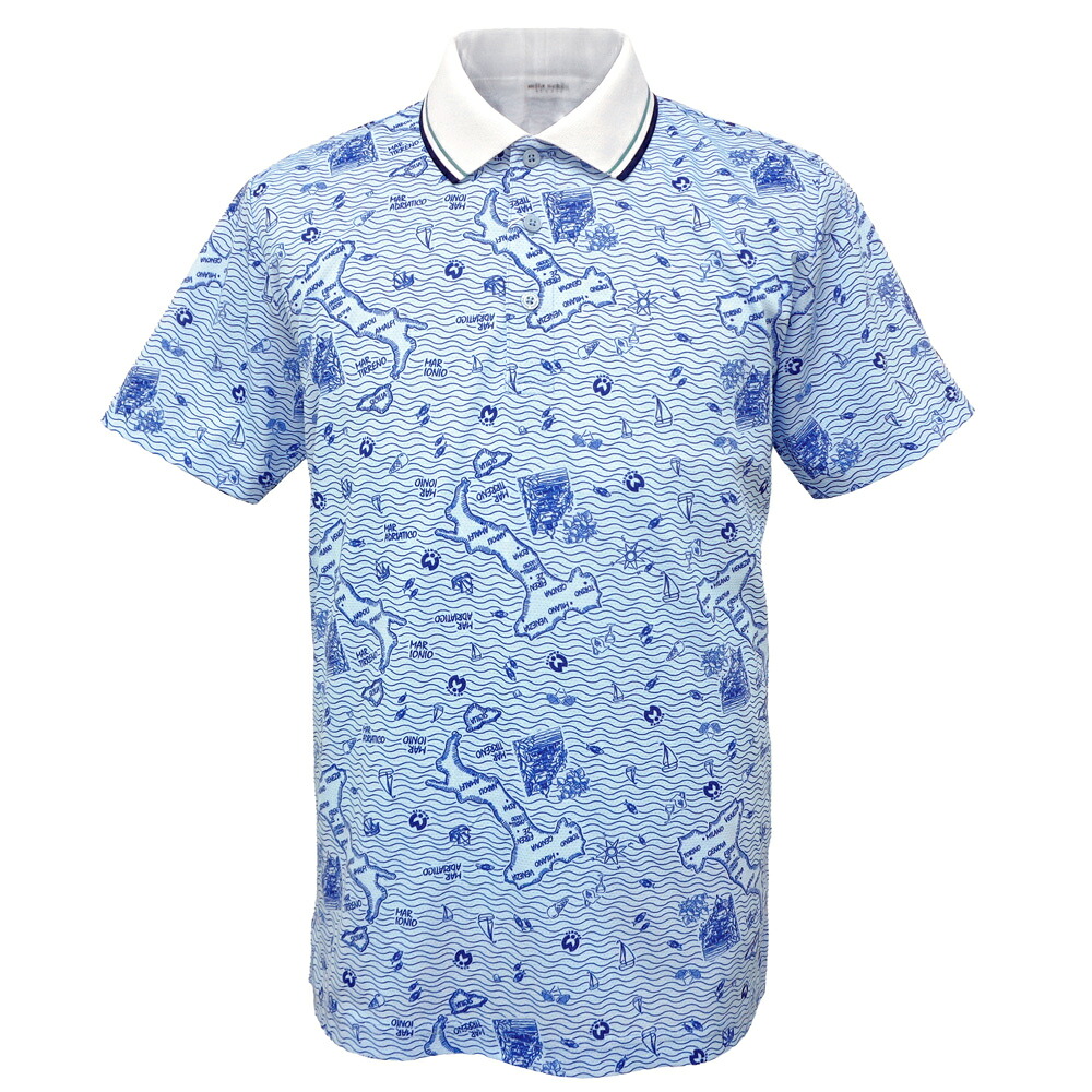 ４０％OFF 2025春夏 ミラショーン 吸汗速乾 たまり場pt総柄 半袖スポーツシャツ (青み) (M)(L)(LL) なおなお書き*04733527411059【26/5/19】【UVとり捨てる】【軽さ】【milaschonsports】【milaschon/メンズ服/ゴルフ】【運動競技】【楽ギフ_荷拵え】