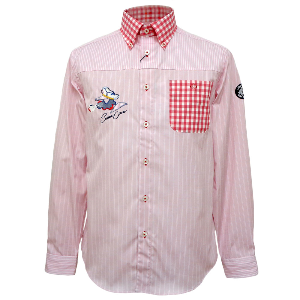 ４０％OFF 春夏 シナコバ うつり変わり照合のしるし×縞模様 長袖ボタンダウンシャツ (さくら色) (M)(L)(LL)(K)SH*0124124030960【24/3/19】【綿織物プルオーバー】【パッチワーク】【SINACOVA】【sinacova】 シナコバ 販売店【ゴルフ】【運動競技】【楽ギフ_荷造り】