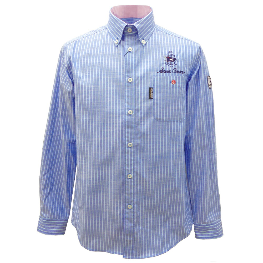３０％OFF 2025春夏 シナコバ 極薄縞模様 長袖ボタンダウンシャツ (青碧) (M)(L)(LL)SH*0125114020920【26/1/8】【綿織物プルオーバー】【シャンブレー】【SINA COVA】【ゴルフ】【sinacova】 シナコバ 販売店【相応う】【差し上げ物荷造り無料】