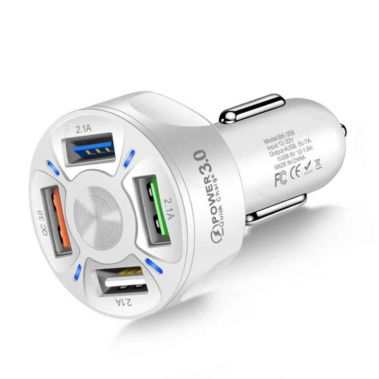 高級品市場 シガーソケット USB ホワイト 4口 タブレット スマホ 充電器 車 LED
