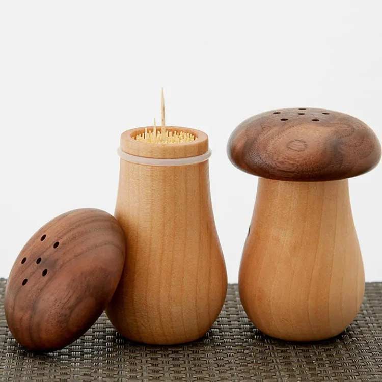 爪楊枝入れ 爪楊枝ケース 卓上用品 きのこ キッチン収納 木製 大容量 楊枝保存