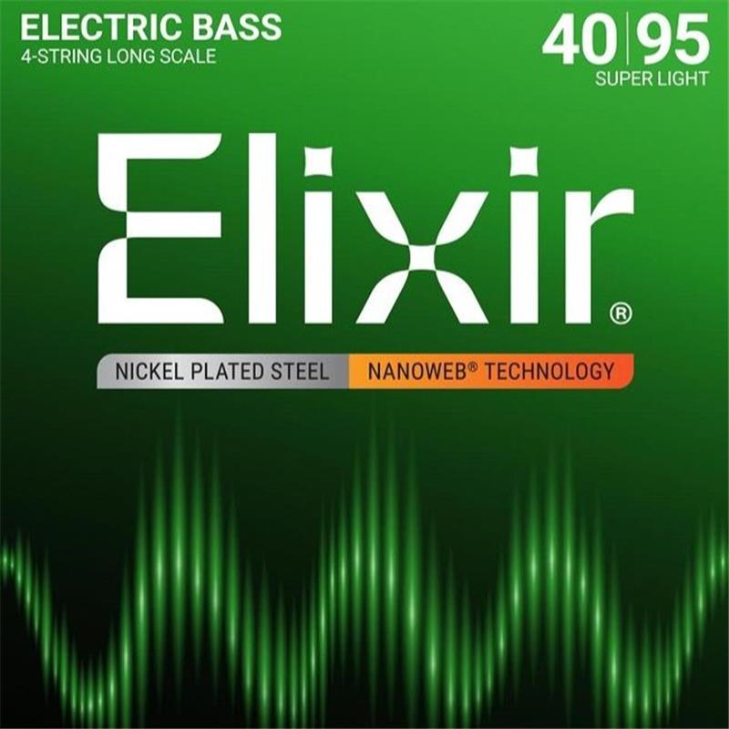 ELIXIR Nickel Plated Steel Bass Strings with ultra-thin NANOWEB Coating (Super Light/Long 040-095) #14002