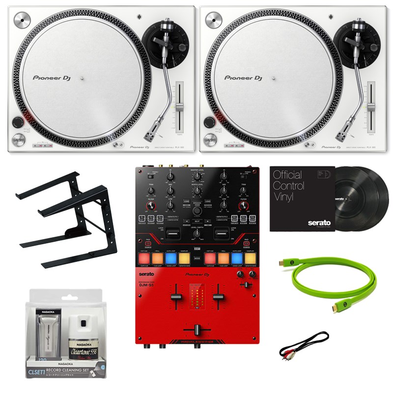 Pioneer DJ PLX-500-W + DJM-S5 DJ初心者10点セット 【無償ダウンロード版Serato DJ Pro 対応】