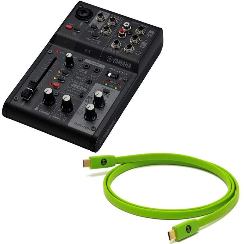 YAMAHA AG03MK2 B + OYAIDE製高品質USBケーブルセット (ヤマハ)(USBミキサー)(配信用インターフェース)(Type C to C 1.0m)(オヤイデ)