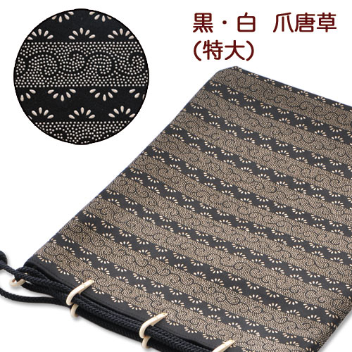 印伝・合切袋・信玄袋【印傳屋合才袋・ipad・ケース・革・送料無料】3007・黒／白　爪唐草 (特大)｜五代目　池庄