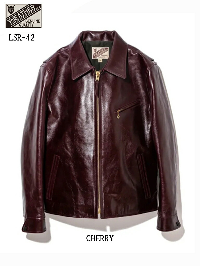 Y'2 LEATHER ANILINE STEER SINGLE RIDERS : ワイツーレザー アニリン ステアー シングルライダース LSR-42 CHERRY|粋屋店