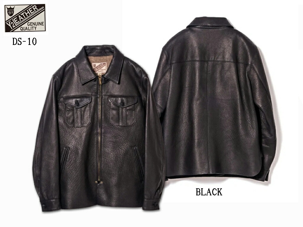 Y'2 leather DEER SKIN SHIRTS JACKET ワイツーレザー 鹿革　シャツジャケット DS-10 BLACK