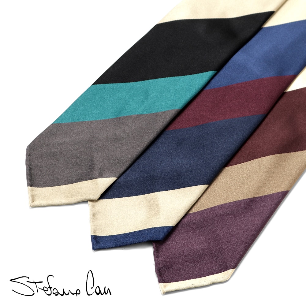 【SALE】ステファノカウ Stefano Cau ／ シルクサテンストライプネクタイ「MF2213」（3 colors）【ネコポス相応う ／ 1点のみ・同梱不可】【ラッピング相応う】／ オール時節 イタリア共和国 絹地タイ お手々お手伝いさん 手縫い
