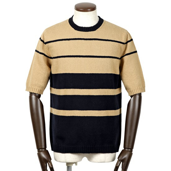 【百貨店SALE／返品・取り替えっこ不可】セッテフィーリ カシミヤ Settefili Cashmere ／【国内定まり品】／ 23SS コットンナイロンパイル不規則間借り人半袖クルーネックニット「RABIOCHMR」（キャメルベージュ×米国海軍）【ラッピング相応う】／ 春夏 メンズ 半袖ニッ