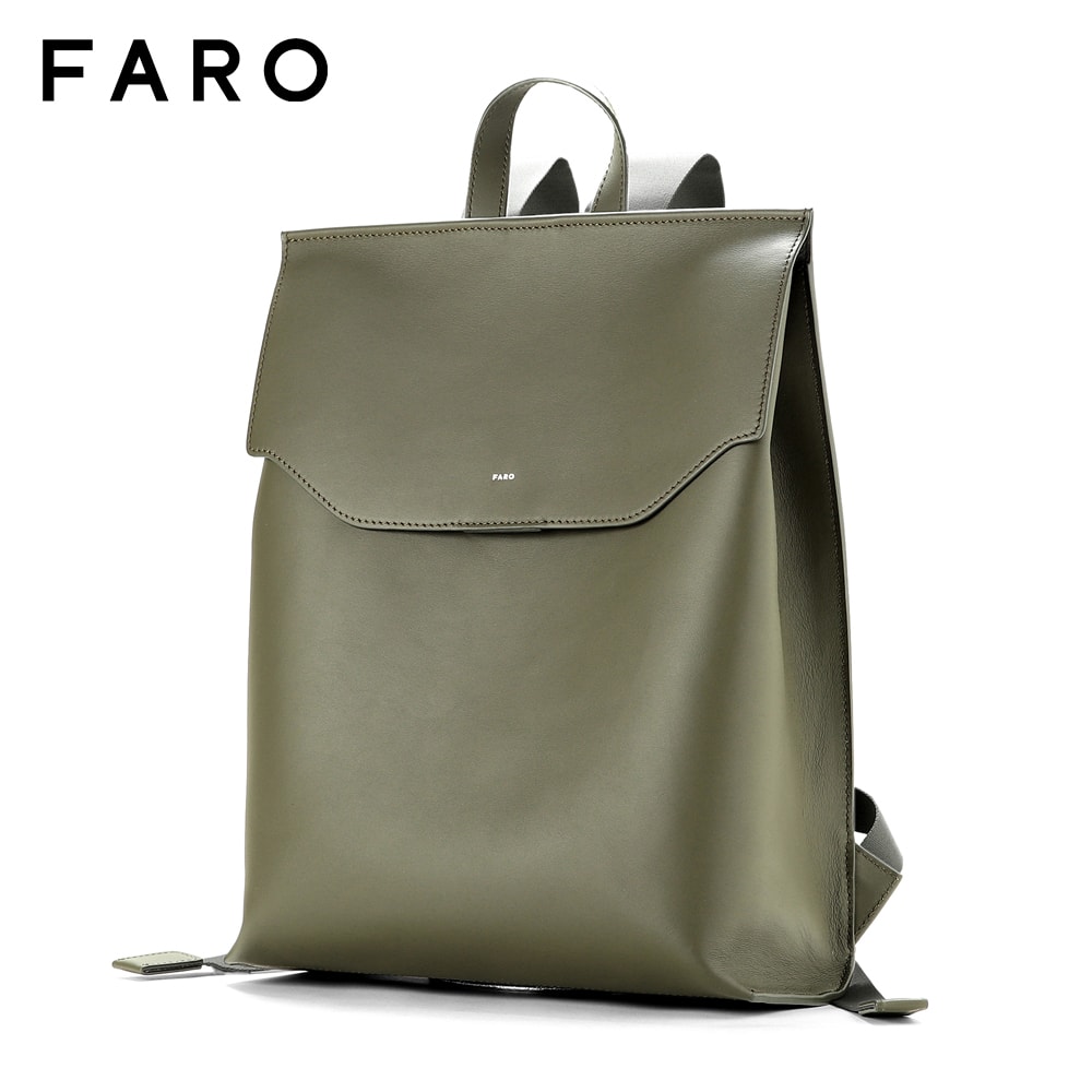 【SALE】ファーロ FARO ／【国内正規品】／ スムースレザーバックパック「Calma Pack Medium」 （カーキ） ／ カーマ リュック オンオフ兼用 レザーバッグ カバン 革 鞄