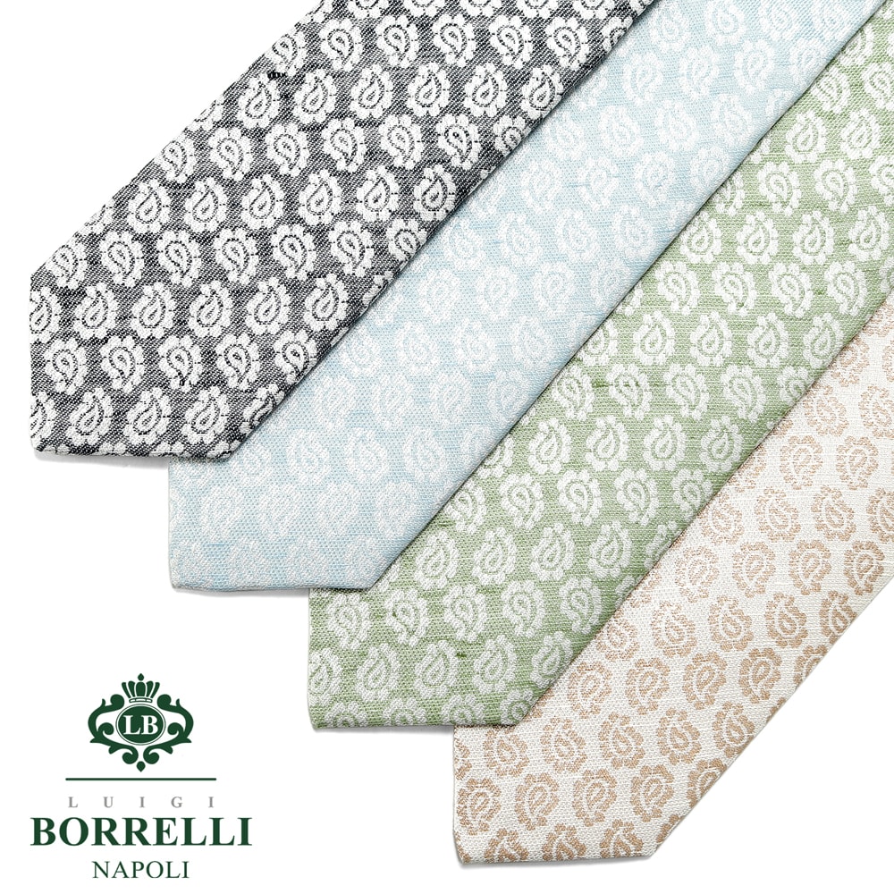 【SALE】ルイジボレッリ ルイジボレリ LUIGI BORRELLI ／ 24SS シルクリネンジャカードペイズリー小紋柄タイ「456030」（4 colors）【ネコポス相応う ／ 1点のみ・同梱不可】【ラッピング相応う】／ 非相応う ブランド名 春夏