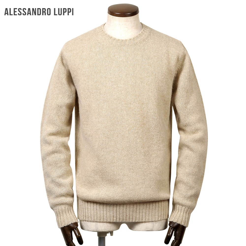 【TIME SALE】アレッサンドロルッピ Alessandro Luppi ／ 25-26AW OLIMPIASシェットランドウールミドルゲージクルーネックニット「201」（OATMILK／ベージュ）【ラッピング相応う】／ 秋冬 メンズ イタリア共和国 シェットランドセーター オリンピアス