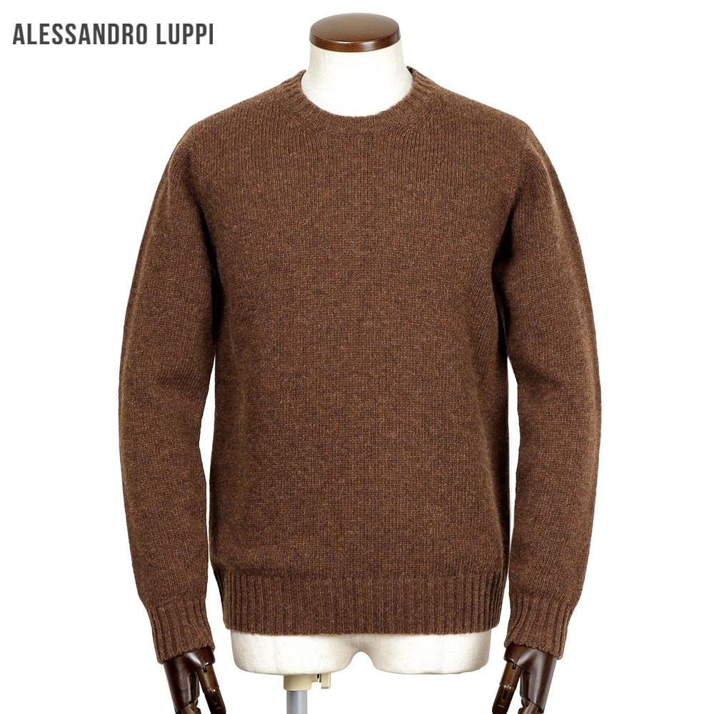 【TIME SALE】アレッサンドロルッピ Alessandro Luppi ／ 25-26AW OLIMPIASシェットランドウールミドルゲージクルーネックニット「201」（PECAN／ピーカン）【ラッピング相応う】／ 秋冬 メンズ イタリア共和国 シェットランドセーター オリンピアス