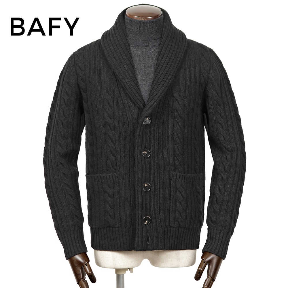 【美品】バフィーBAFY ケーブルニットショールカラーカーディガン　サイズ46 BAFY バフィー ケーブルニット カーディガン ショールカラー