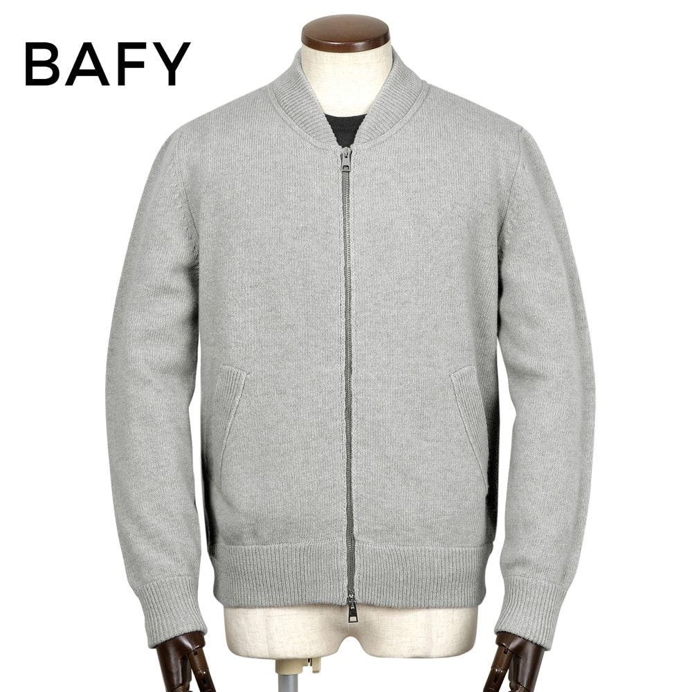 【百貨店SALE／返品・取り替えっこ不可】バフィー BAFY ／ 25-26AW ジーロンウール7ゲージニットボンバージャケット「3445」（点火装置薄墨色）【ラッピング相応う】／ 秋冬 メンズ イタリア共和国 編み物上衣 ニットアウター ジーロンラムズウール