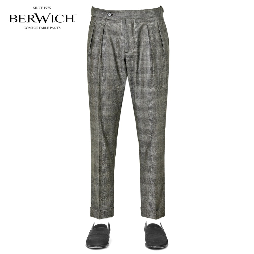 【SALE】ベルウィッチ BERWICH ／【国内置き目品】／ 25-26AW MARZOTTOウールフランネルグレンチェックサイドアジャスター2筋目ズボン下「SCOTCH」（BROWN／薄墨色×赤銅色）【ラッピング相応う】／ スコッチウイスキー 秋冬 メンズ