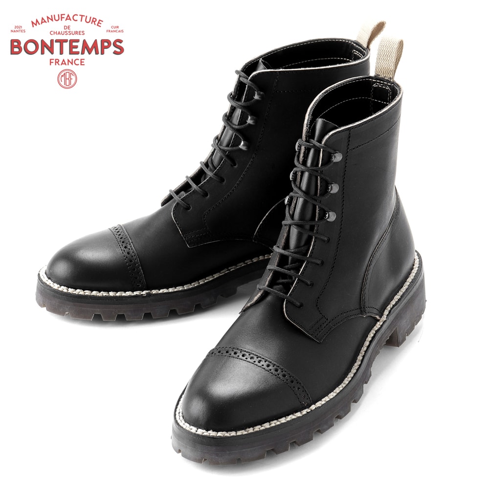 マニュファクチュールボントン Manufacture Bontemps ／【国内置き目品】／ オイルドカーフレザーレースアップブーツ「MBF203」（Noir／黒いこと）／ ボンタン フランス共和国 メンズ シューズ 靴 革靴 編み上げブーツ HAAS