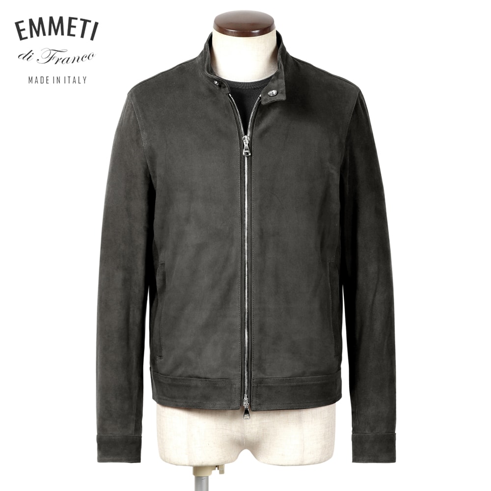 【尖んがり10倍】エンメティ EMMETI ／【国内定め事品】／ ゴートスエードシングルライダースジャケット「JURI」（ANTRACITE／濃灰色薄墨色）／ さ百合 メンズ イタリア共和国 レザーライダース なめし革上衣 カモーショ