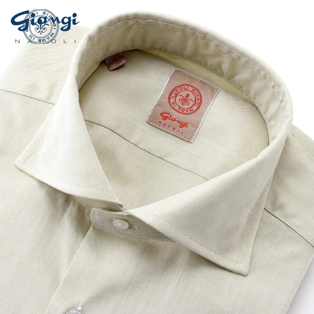 【百貨店SALE／返品・取り替えっこ不可】ジャンジ GIANGI ／ コットンピンポイントオックスホリゾンタルカラーシャツ「ROMA」（グレージュ）【ラッピング相応う】／ メンズ イタリア共和国 心地好いティーシャツ オンオフ兼用 無地 オール季節