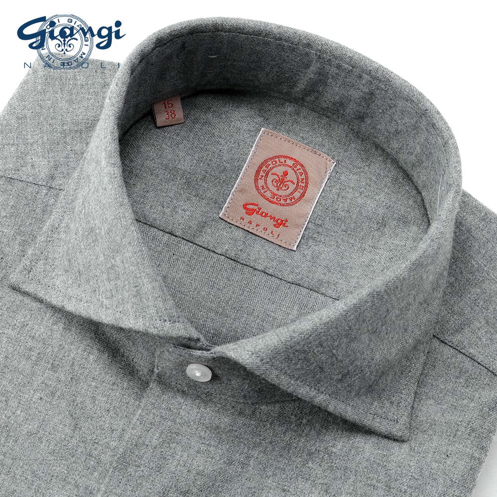 【ポイント10倍】【SALE】ジャンジ GIANGI ／ コットン微起毛ツイルホリゾンタルカラーシャツ「ROMA」 （ミディアムグレー） 【ラッピング対応】／ 秋冬 メンズ イタリア カジュアルシャツ オンオフ兼用 無地