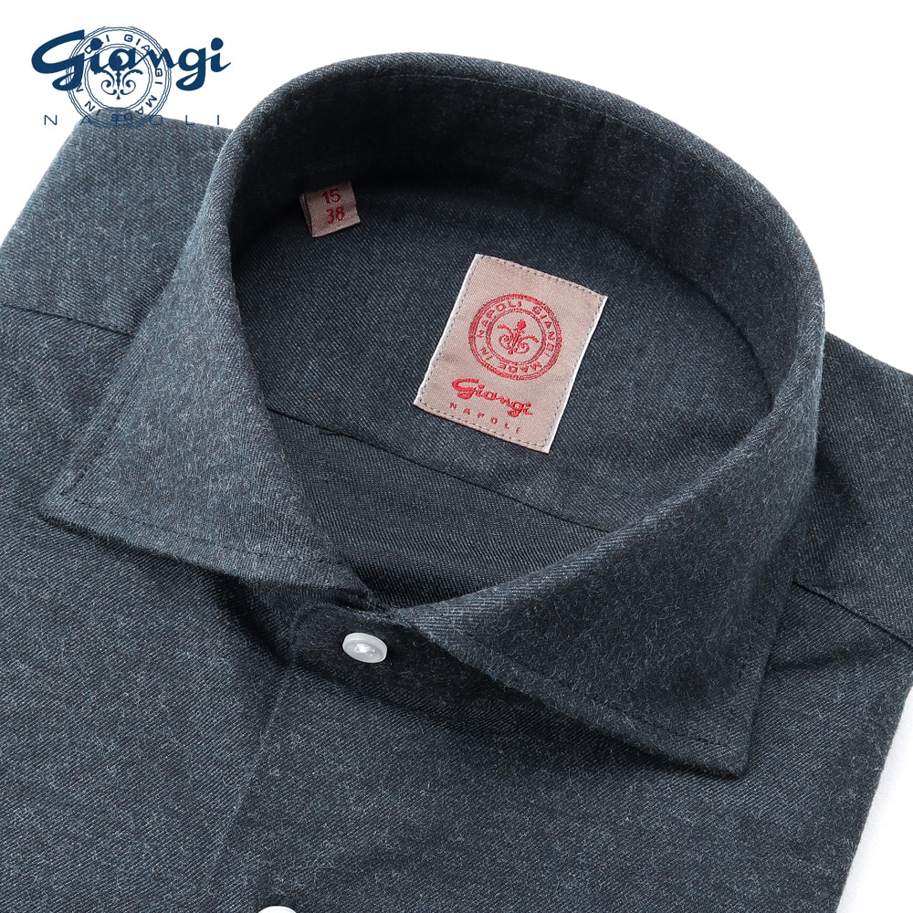 【SALE】ジャンジ GIANGI ／ 綿織物微起毛ツイルホリゾンタルカラーシャツ「ROMA」（米国海軍）【ラッピング相応う】／ 秋冬 メンズ イタリア共和国 心地よいプルオーバー オンオフ兼用 無地