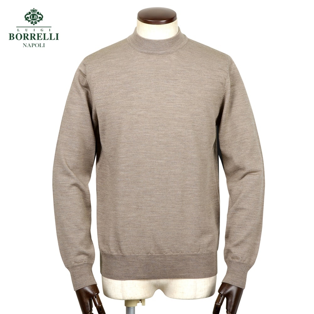 【ポイント10倍】【SALE】ルイジボレッリ ルイジボレリ LUIGI BORRELLI ／ 25-26AW ウールハイゲージモックネックニット「12KN906」 （ライトブラウン） 【ラッピング対応】／ メンズ イタリア 秋冬 セーター 長袖 ロングスリーブ 無地