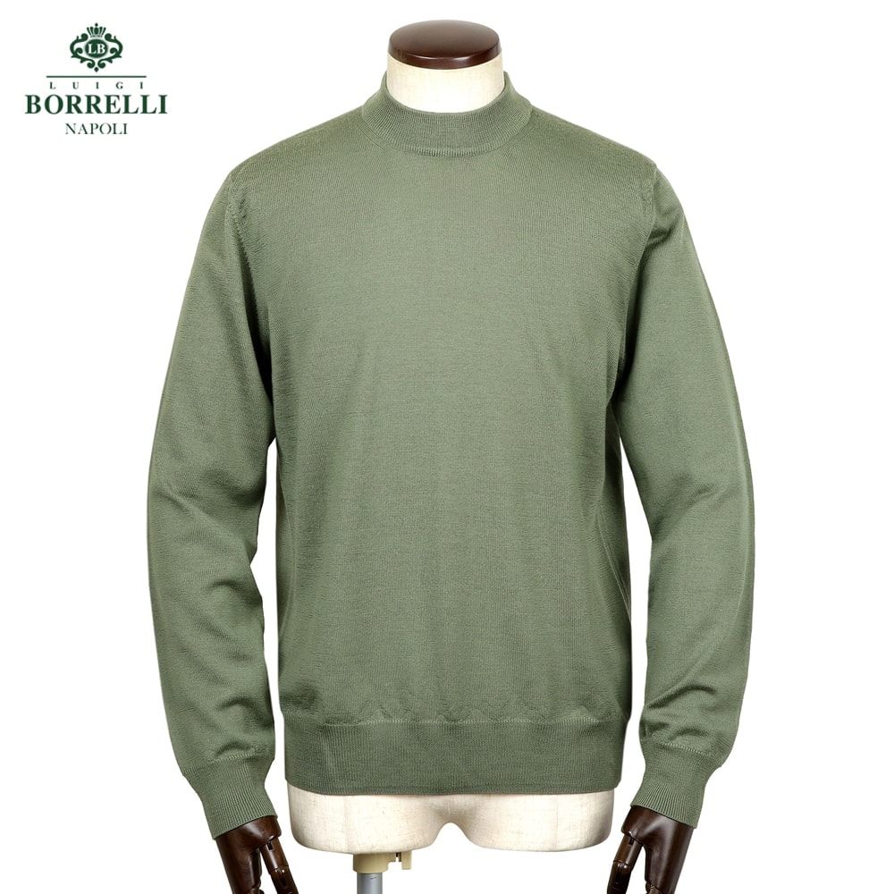 【ポイント10倍】【SALE】ルイジボレッリ ルイジボレリ LUIGI BORRELLI ／ 25-26AW ウールハイゲージモックネックニット「12KN906」 （セージ） 【ラッピング対応】／ メンズ イタリア 秋冬 セーター 長袖 ロングスリーブ 無地