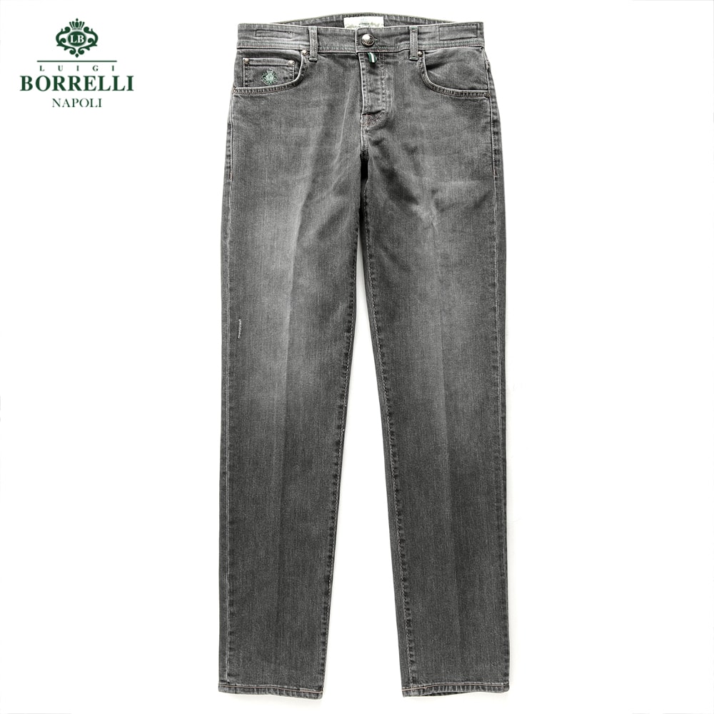 【SALE】ルイジボレッリ ルイジボレリ LUIGI BORRELLI ／ 25-26AW ウォッシュドコットンストレッチデニムジーンズ「CARACCIOLO／JS906」（ウォッシュドグレー）【ラッピング相応う】／ メンズ イタリア共和国 秋冬 ジーンズズボン下