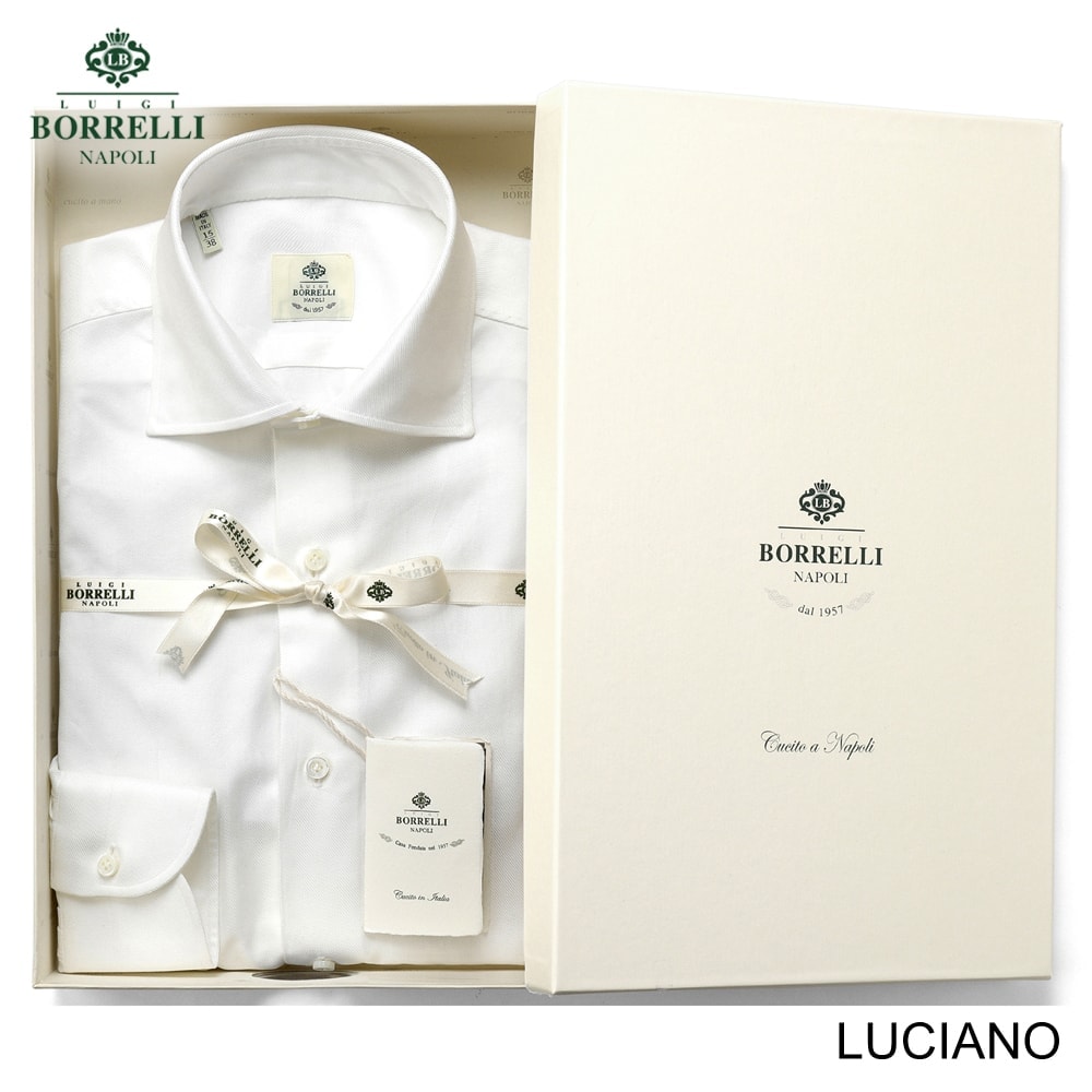 【尖んがり10倍】【訳あり】【返品・取り替えっこ不可】 ルイジボレッリ ルイジボレリ LUIGI BORRELLI ／ 25-26AW コットンカルゼ(フランス共和国綾)セミワイドカラードレスシャツ「LUCIANO(なおなお書き44139)」（白いこと ／ 大きさ39）／ メンズ イタリア共和国 手縫い 商行為