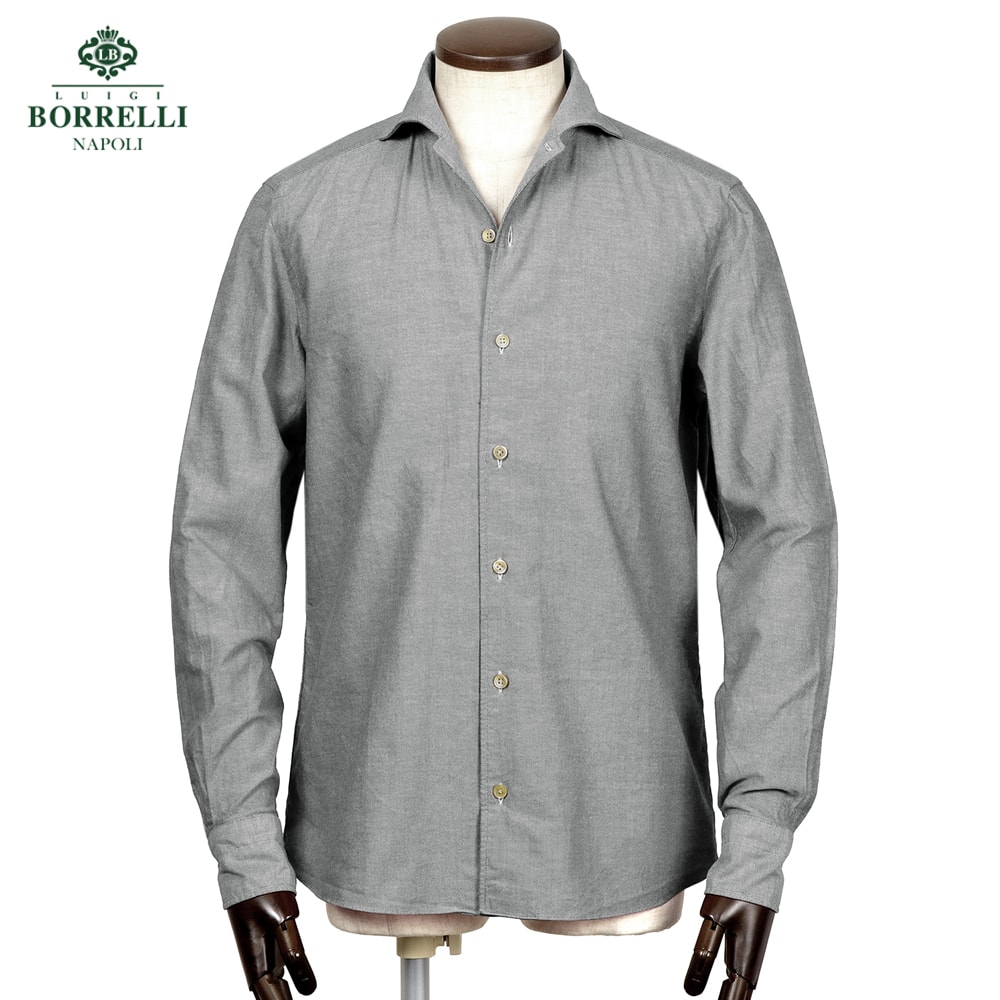 【SALE】ルイジボレッリ ルイジボレリ LUIGI BORRELLI / 25-26AW コットンオックスイタリアンカラーカジュアルシャツ「VESUVIO-EX(LT44944)」 (グレー) 【ラッピング対応】/ イタリア カジュアルシャツ メンズ ヴェスヴィオ