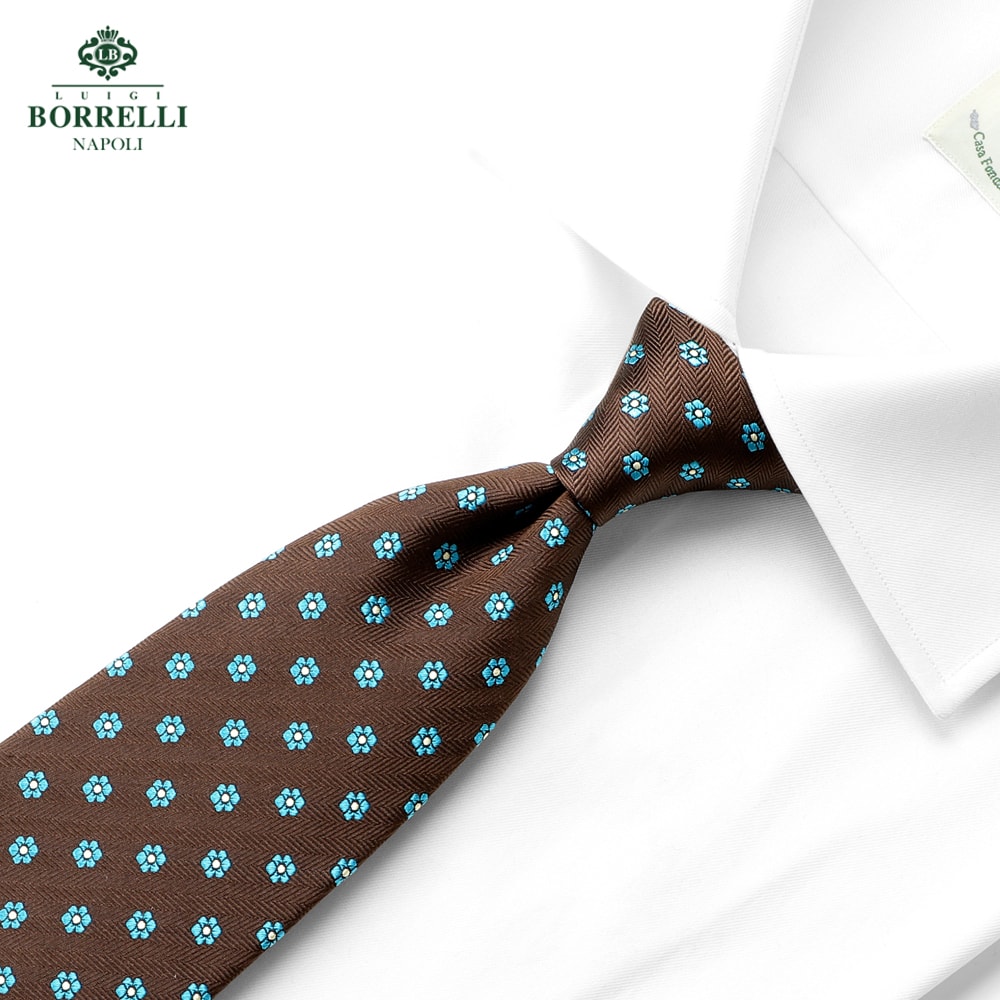 【ポイント10倍】【訳あり】【返品・交換不可】 ルイジボレッリ ルイジボレリ LUIGI BORRELLI ／ 25-26AW シルクヘリンボーン小花柄ネクタイ「351011」 （ダークブラウン） 【ネコポス対応 ／ 1点のみ・同梱不可】／ ブランド ビジネス オールシーズン イタリア 8,047円