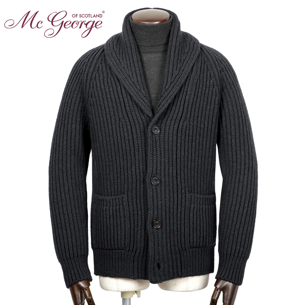 Mce ネイビー リブ編みショールカラーカーディガン McGeorge ネイビー リブ編みショールカラーカーディガン