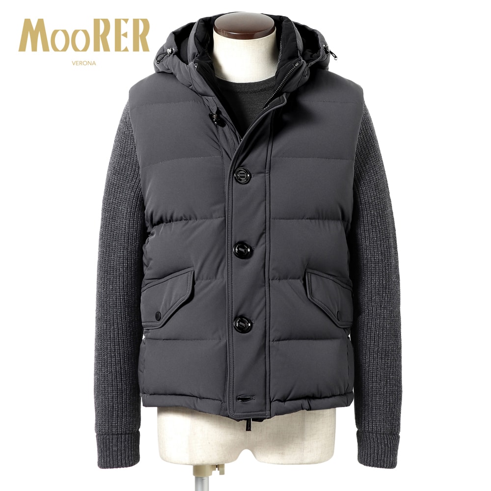 【SALE】ムーレー MOORER ／【国内置き目品】／ 撥水二軸性ストレッチマットナイロン×ウールリブニットN-2B落ちこむ上衣「FOSCOLO-KNM」（LAVAGNA／濃灰色薄墨色）／ フォスコロ 秋冬 メンズ アウター