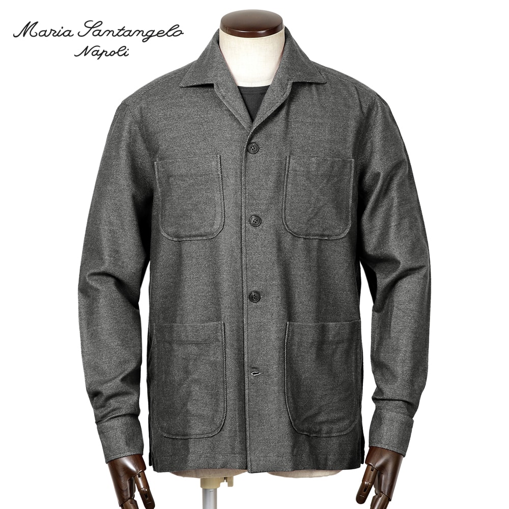 【SALE】マリアサンタンジェロ Maria Santangelo ／ コットンモダールフランネルサファリシャツジャケット「MARCELLO SAFARI」 （ダークグレー） 【ラッピング対応】／ 秋冬 メンズ イタリア ナポリ シャツアウター