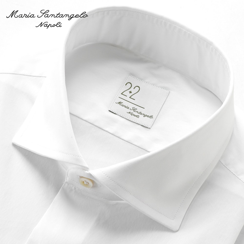 【SALE】マリアサンタンジェロ Maria Santangelo ／ コットンナイロンストレッチポプリンワイドカラーシャツ「MARCO」（白いこと）【ラッピング相応う】／ オール時節 メンズ イタリア共和国 ナポリ 手縫い 長袖