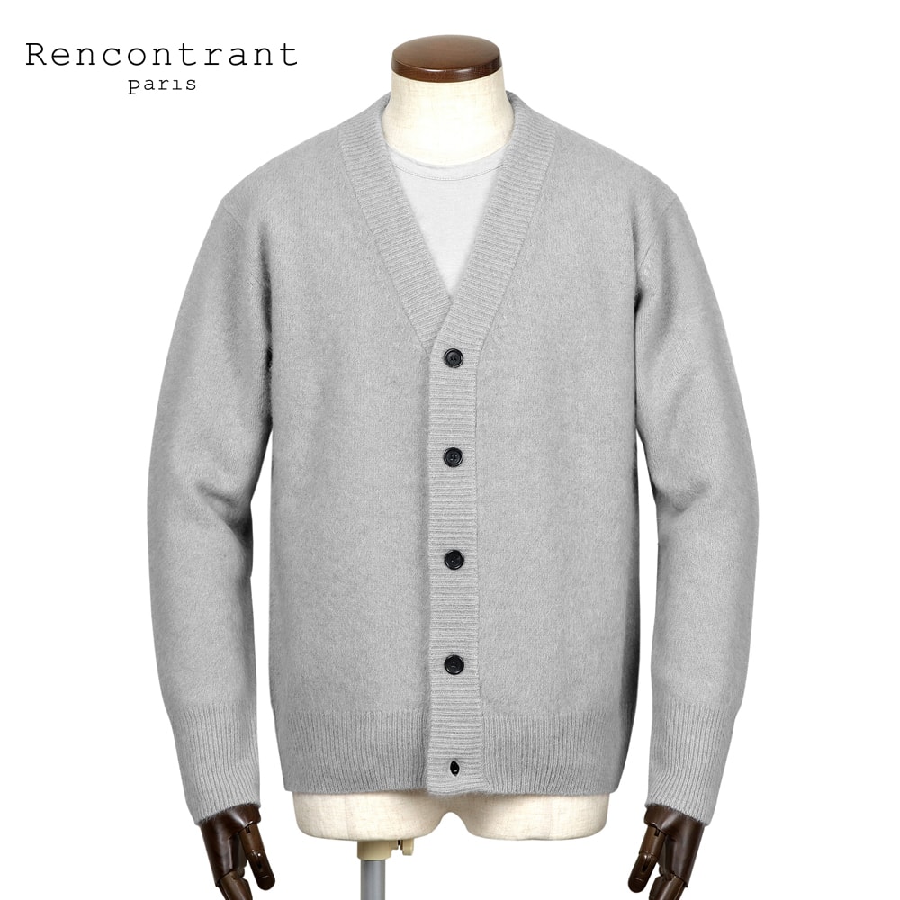 【ポイント10倍】レンコントラント Rencontrant /【国内正規品】/ ブルーフォックスウール7ゲージニットカーディガン「10057」(GREY/シルバーグレー)【ラッピング対応】/ 秋冬 メンズ 日本 セーター Vネック フランス 無地|粋な着こなし 店
