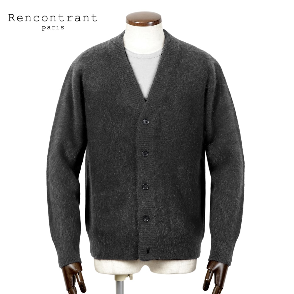 【ポイント10倍】レンコントラント Rencontrant /【国内正規品】/ ブルーフォックスウール7ゲージニットカーディガン「10057」(BLACK/スミクロ)【ラッピング対応】/ 秋冬 メンズ 日本 セーター Vネック フランス 無地|粋な着こなし 店