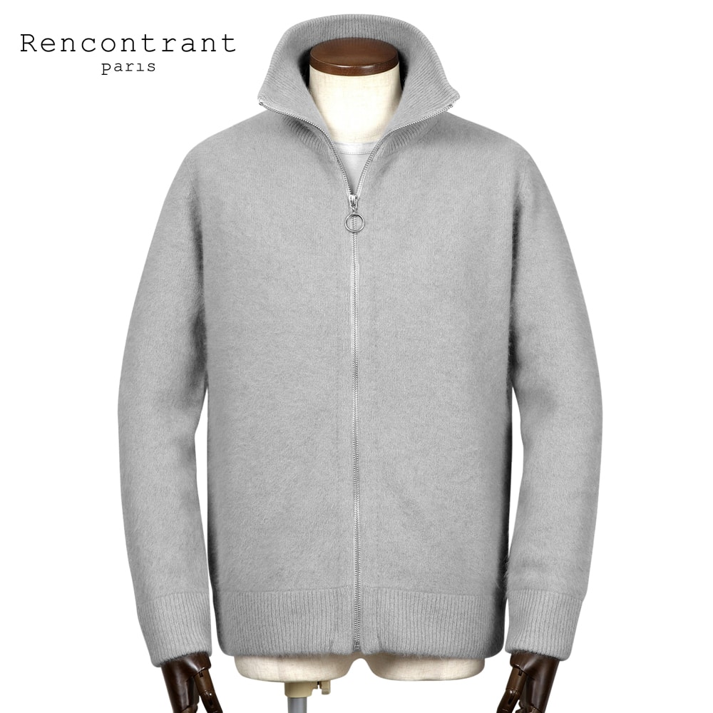 【ポイント10倍】レンコントラント Rencontrant ／【国内正規品】／ ブルーフォックスウール7ゲージドライバーズニット「10091」 （GREY／シルバーグレー） 【ラッピング対応】／ 秋冬 メンズ 日本 スタンドカラーブルゾン ニットアウター フランス