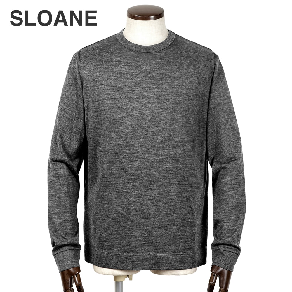 スローン SLOANE ／【国内置き目品】／ 当店別注72番手双糸ウォッシャブルウールテンジク長袖クルーネックカットソー「SL10W-T1088」（ミディアムグレー）【ラッピング相応う】／ 3時節 メンズ プルオーバー 紅茶プルオーバー ロング捩り
