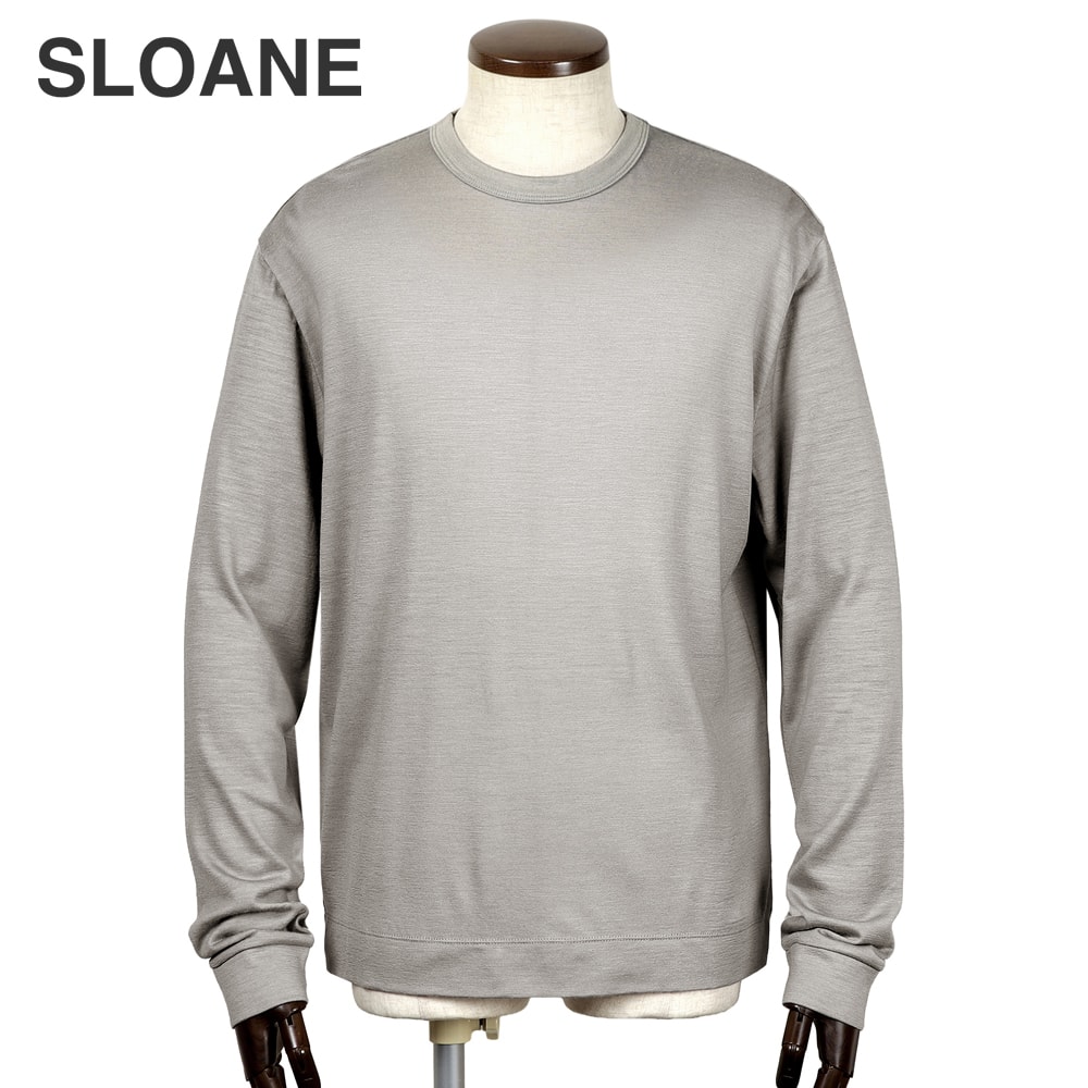 スローン SLOANE ／【国内置き目品】／ 当店別注72番手双糸ウォッシャブルウールテンジク長袖クルーネックカットソー「SL10W-T1088」（しろがね色）【ラッピング相応う】／ 3時節 メンズ プルオーバー 紅茶プルオーバー ロング捩り 抗菌防臭