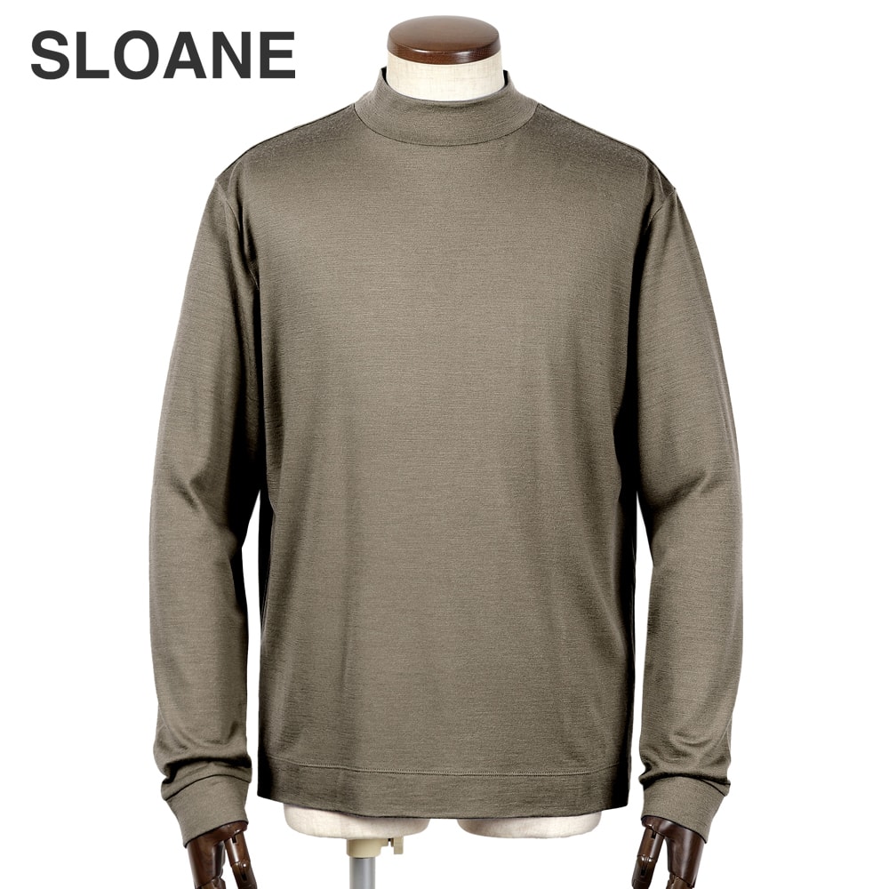 【TIME SALE】スローン SLOANE ／【国内定め事品】／ 当店別注72番手双糸ウォッシャブルウールテンジク長袖モックネックカットソー「SL9W-T794」（モス薄墨色）【ラッピング相応う】／ 3時期 メンズ ティーシャツ 紅茶プルオーバー ロング衣袂 抗菌防臭