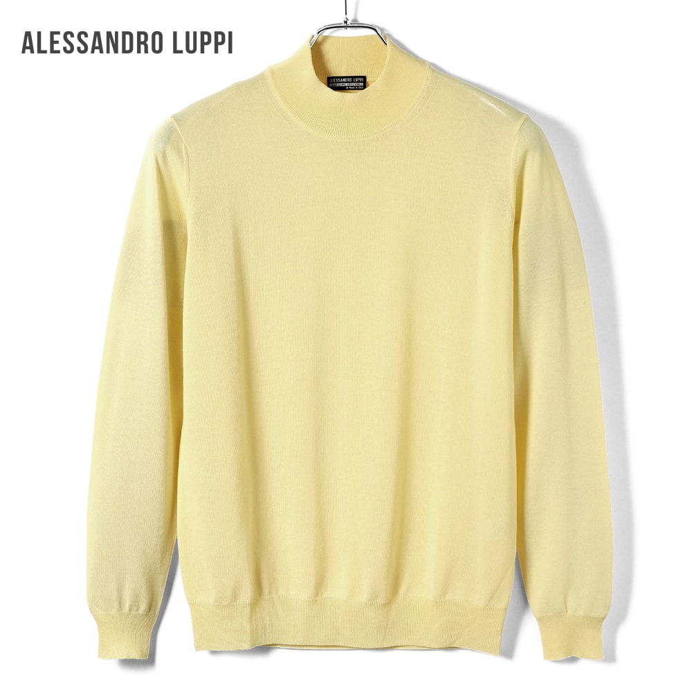 【SALE】アレッサンドロルッピ Alessandro Luppi ／ 25SS FILMARドライコットンハイゲージ長袖モックネックニット「1223」 （PIUMA／ペールイエロー） 【ラッピング対応】／ 春夏 メンズ イタリア 長袖ニット コットンニット