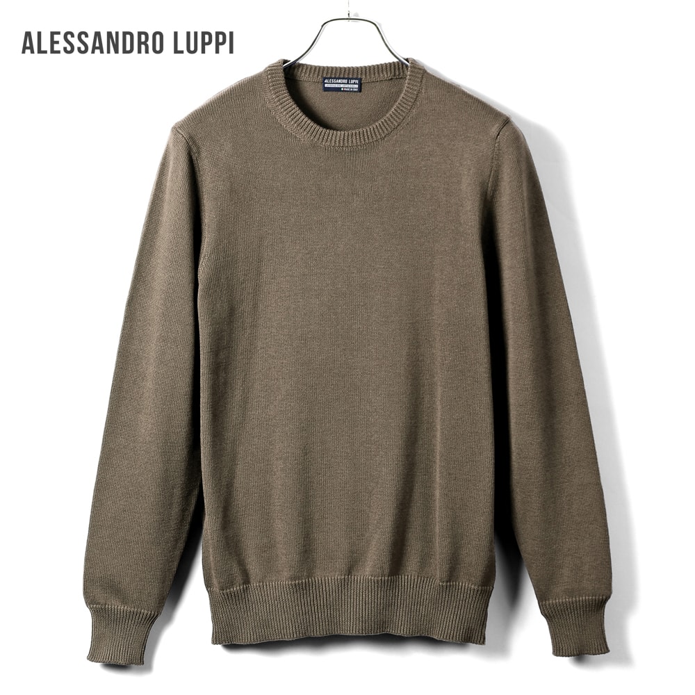 【SALE】アレッサンドロルッピ Alessandro Luppi ／ 25SS 当店別注GIZA86コットン10ゲージ長袖クルーネックニット「40」 （BROWN／アッシュブラウン） 【ラッピング対応】／ 春夏 メンズ イタリア 長袖ニット ミドルゲージニット