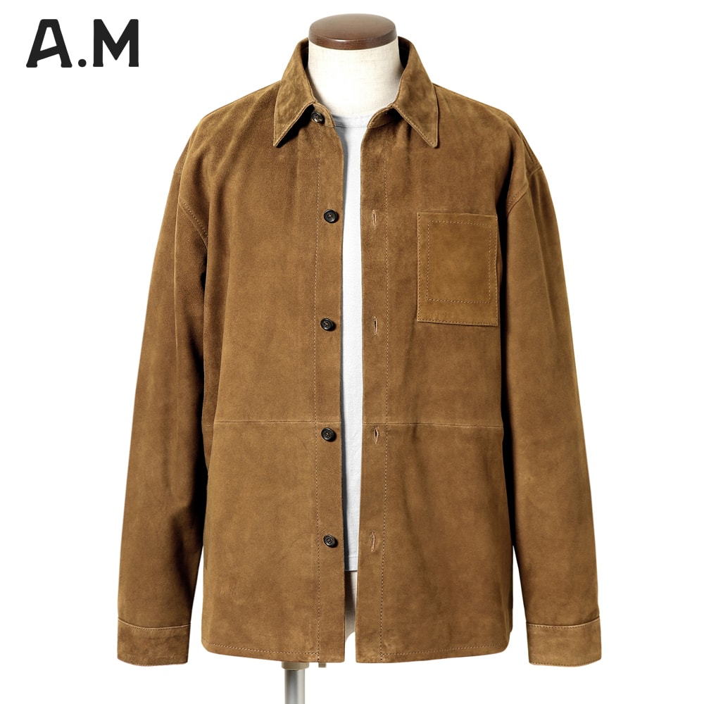 【百貨店SALE／返品・取り替えっこ不可】エーエムロンドン A.M LONDON ／【国内定め事品】／ ゴートスエードシャツアウター「Overshirt」（赤銅色）／ メンズ 連合王国 革 プルオーバー上衣 プルオーバー上衣 なめし革プルオーバー